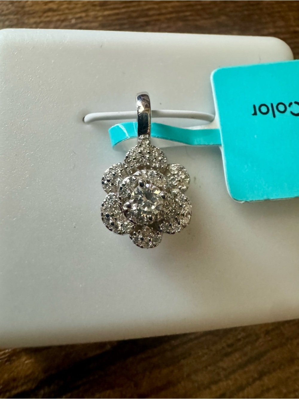 Crystal Flower Halo Pendant in Silver Tone
